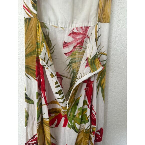House of Harlow Midi Dress Size XS Linen-Blend Cut Out Smocked Back Bead Tassels - Picture 9 of 12